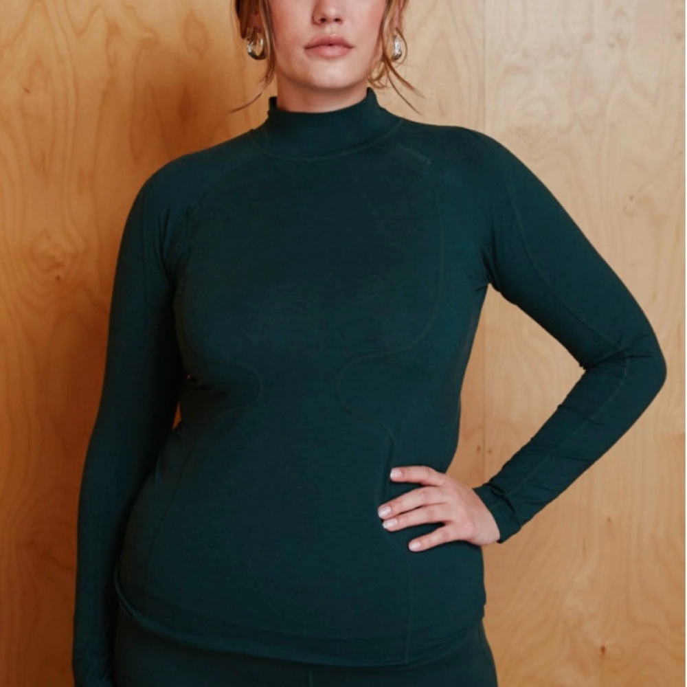 NWOT Halfdays Fay Top Alpine Green Turtleneck Base Later Merino Wool Blend